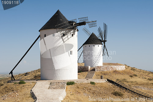 Image of White ancient windmills