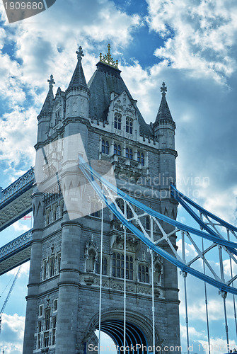 Image of Tower Bridge Structure detail, London. The bridge is 244 m in le