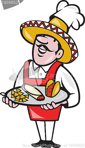 Image of Mexican Chef Cook Plate Tacos Burrito Corn Chips