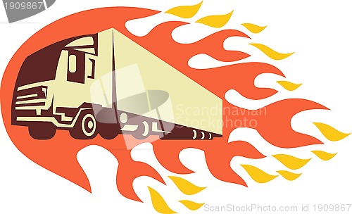 Image of Container Truck and Trailer Flames Retro