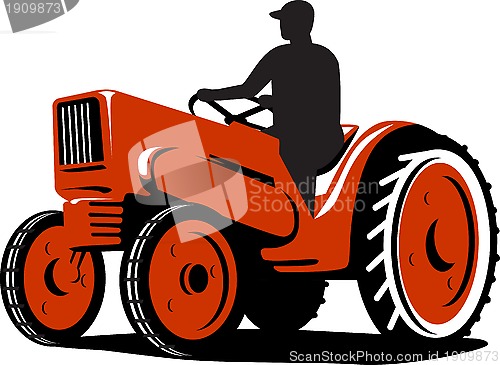 Image of Farmer Driving Vintage Tractor Retro