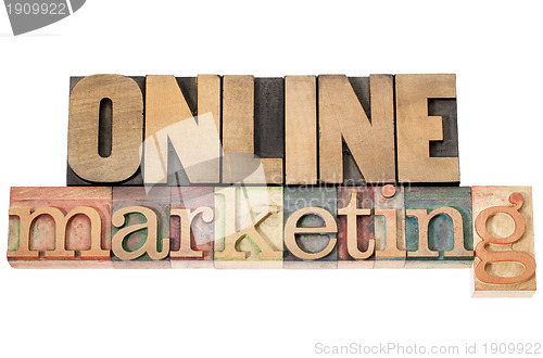 Image of online marketing in wood type