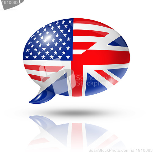 Image of UK and USA flags speech bubble
