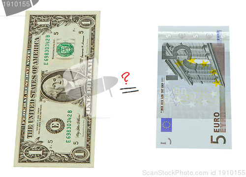 Image of Concept compare USA dollar and European euro money 