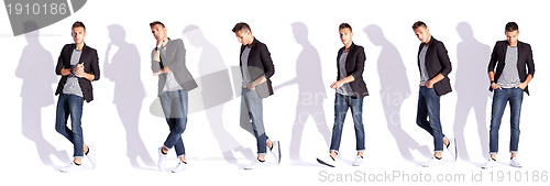 Image of six poses of a fashion male model
