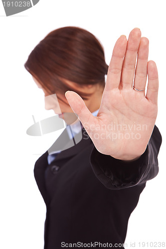 Image of  business woman making stop sign