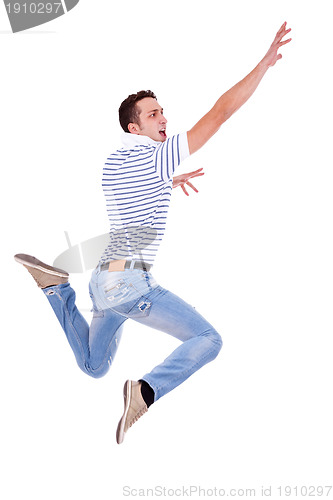 Image of jumping young casual man