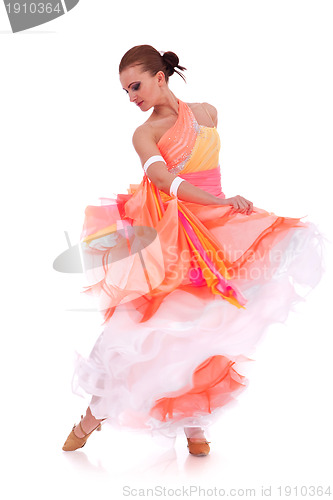 Image of sensual waltz dancer pulling up  dress