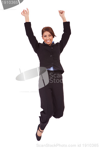 Image of Jumping business woman