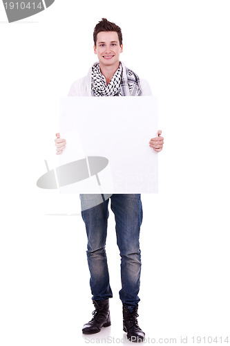 Image of casual man displaying a banner ad