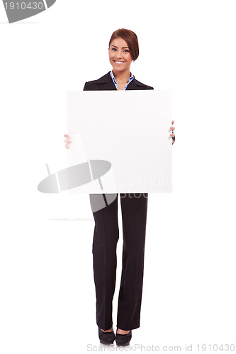 Image of business woman showing a blank board