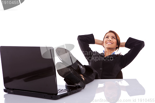 Image of woman office worker day dreaming