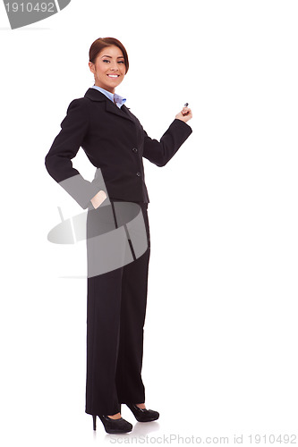 Image of Smiling business woman presenting
