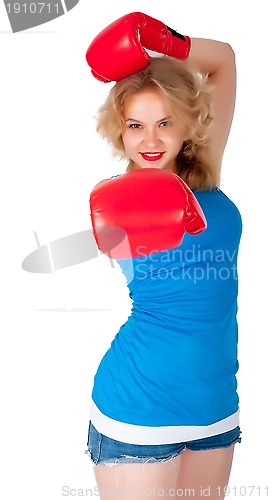 Image of Pretty girl with boxing gloves