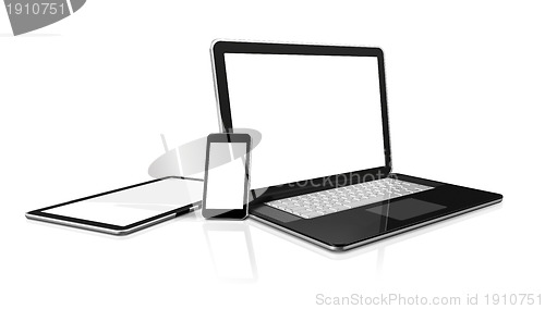 Image of laptop, mobile phone and digital tablet pc computer