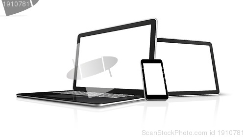 Image of laptop, mobile phone and digital tablet pc computer