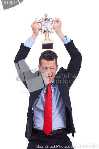 Image of Business man celebrating  success