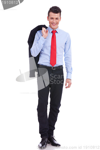 Image of happy business man with coat over shoulder 
