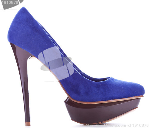 Image of blue high heeled woman shoe 