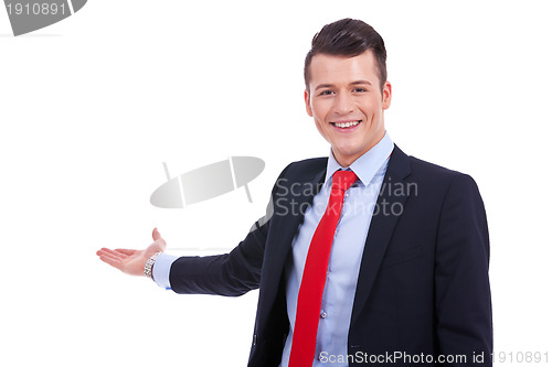 Image of Happy business man presenting