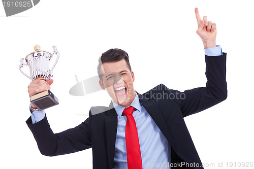Image of victory roar of a young businss man