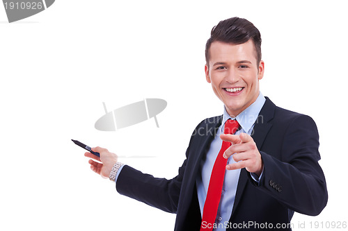 Image of business man presenting and pointing