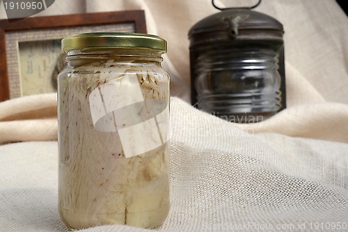 Image of bonito cantabrian preserved in glass jar