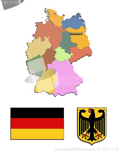 Image of The map, flag and the arms of Germany