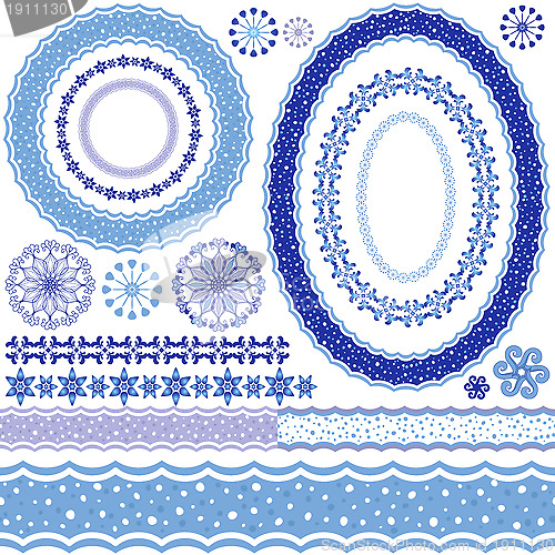 Image of White-blue decorative frame and patterns