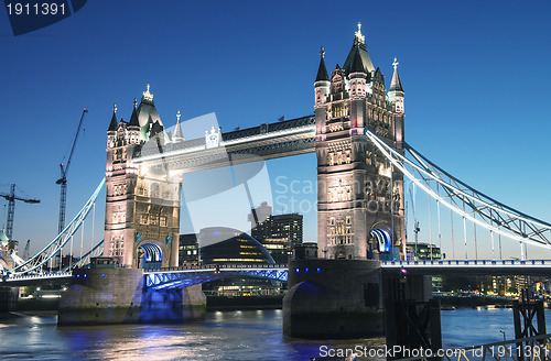 Image of The Tower Bridge in London illuminated at night