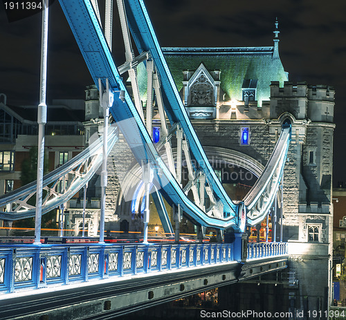 Image of The Tower Bridge in London illuminated at night
