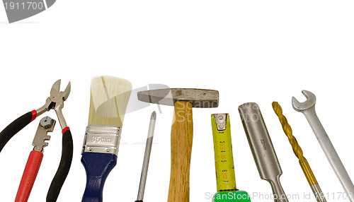 Image of carpentry work tools on white 