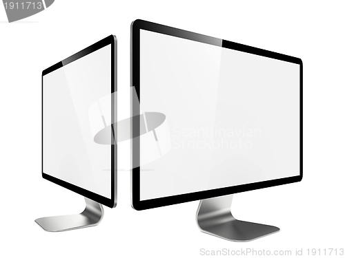 Image of Two Modern Widescreen Lcd Monitor.