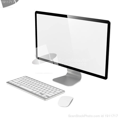 Image of Computer Monitor with Mouse and Keyboard.