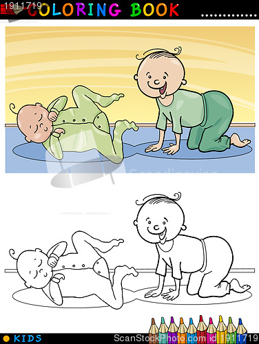 Image of cartoon cute babies for coloring