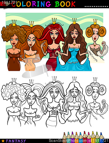 Image of Fantasy Princesses or Queens for coloring