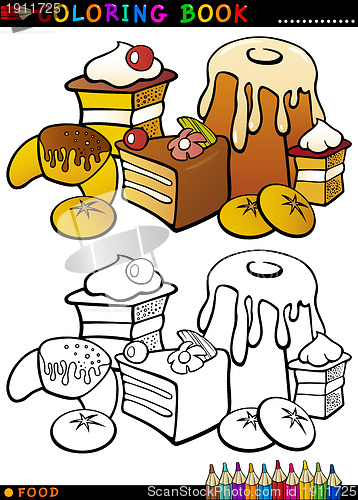 Image of cakes and cookies for coloring