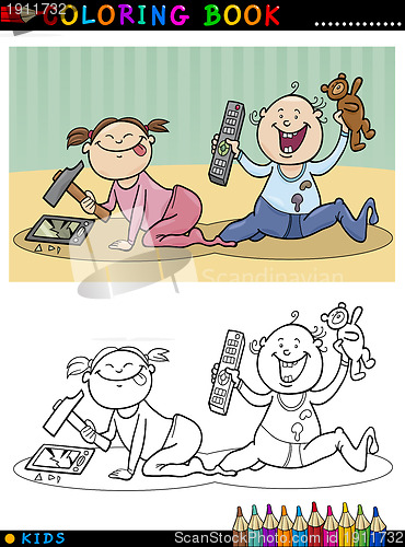 Image of cartoon cute babies for coloring