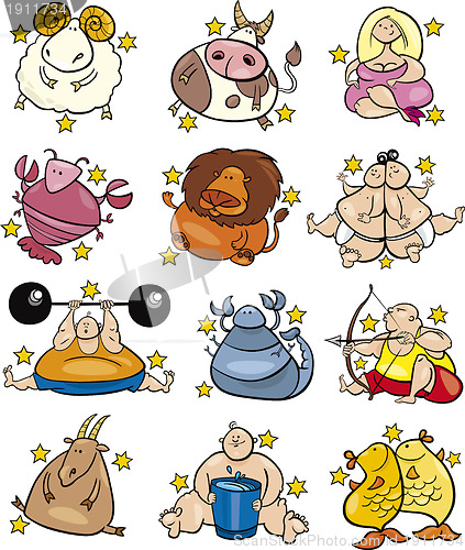 Image of overweight cartoon zodiac signs