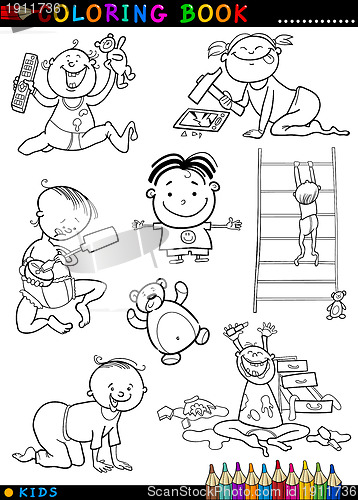 Image of cartoon cute babies for coloring