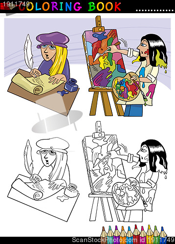 Image of poet and painter cartoon for coloring