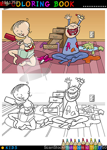 Image of cartoon cute babies for coloring