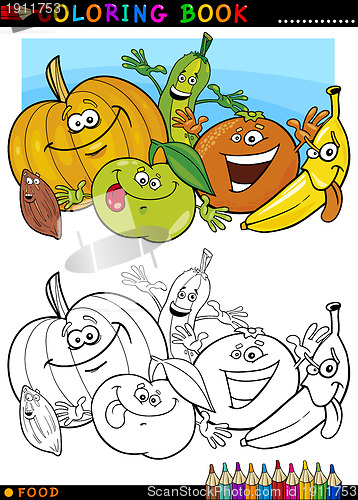 Image of fruits and vegetables for coloring