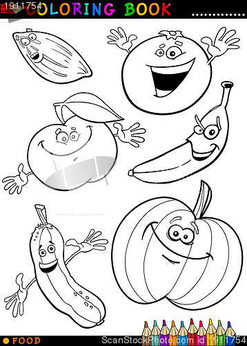 Image of fruits and vegetables for coloring