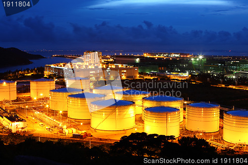 Image of Oil tanks at night