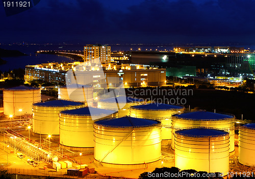 Image of Oil tanks at night