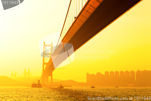 Image of tsing ma bridge at sunset