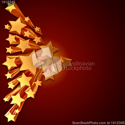Image of moving golden stars on brown background