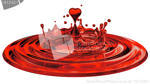 Image of falling heart shaped water drop into the water