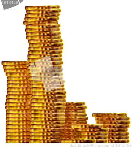 Image of Stacks of gold dollar coins